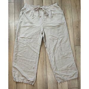A New Day Pants Tan Linen Blend Elastic Drawstring Waist Women 2XL / XXL